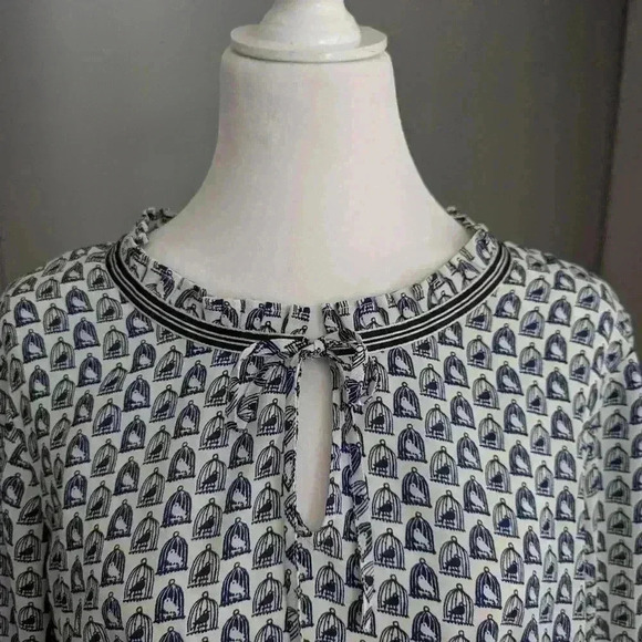 Talbots Blue White Birdcage Long Sleeve Blouse Size 1X - Picture 3 of 6